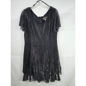 Vtg Filigree Ltd Shimmering Black Layered  Sheath Dress Women's 14 Petite FLAWED